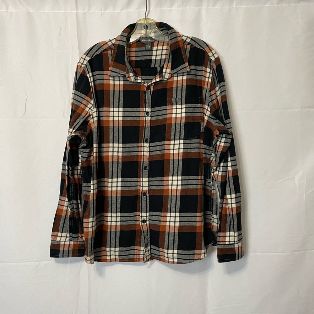 Eddie Bauer Plaid Shirt Black and Orange Men’s Extra Large
